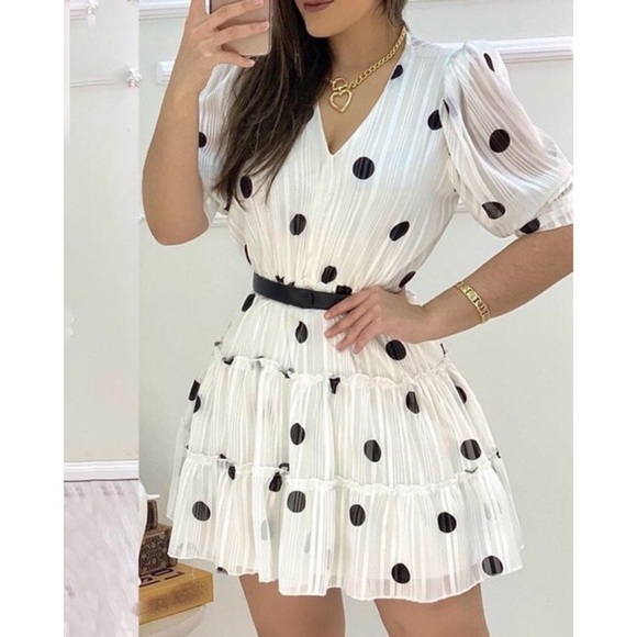 Polka Dots Sheer Ruffles Chic Mini Dress - Picture 1 of 1